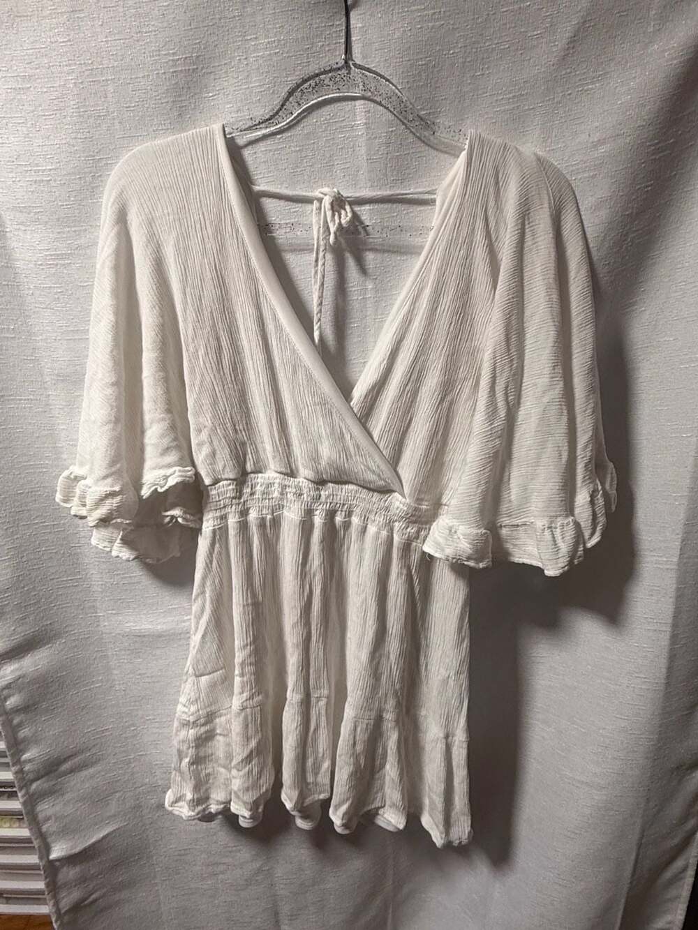 Altar'd State White Ruffle Sleeve Open Back Mini Dress